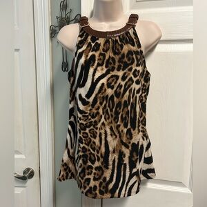 BOSTON PROPER Leopard Print Leather Embellished Tank Top XS